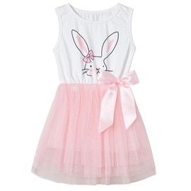 Niyage Little Girls Sleeveless Princess Dress Tulle Tutu Sundress Toddler Easter Outfits Bunny Bow Pink 120