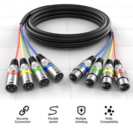 EBXYA 15Ft XLR Snake Cables - 4 Colored 4 Channel Microphone Cable Patch Speaker Cable 3-Pin XLR Male to Female, 2 Pack