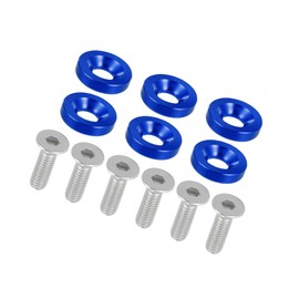 INFINAUTO Universal Finishing Countersunk Fender Bumper Washers, Gasket Screw Engine Bay Dress Up Fastener Kit for Motorcycle, M6, Aluminum Alloy, Blue, 6pcs Stylish Design