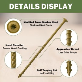 LIONMAX Lag Screws 6 Inch, Structural Wood Screw #14 x 6", 50-PCS Heavy Duty Construction Screw, Rust Resistant, Washer Head, Bronze Coated Exterior Wood/Lag/Timber Screws, Star Drive with Bit