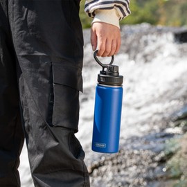 Koodee Insulated Water Bottle, 22 oz Stainless Steel Double Wall Vacuum Wide Mouth Sport Bottle with Leakproof Spout Lid (Navy)