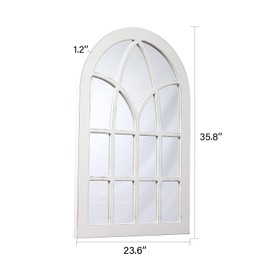 Sintosin Farmhouse Large Arched Window Pane Mirror Wall Decor 36 x 24 inch, Hanging Rustic White Mirror Window, Decorative Cathedral Wall Mounted Wood Mirror for Living Room Bedroom