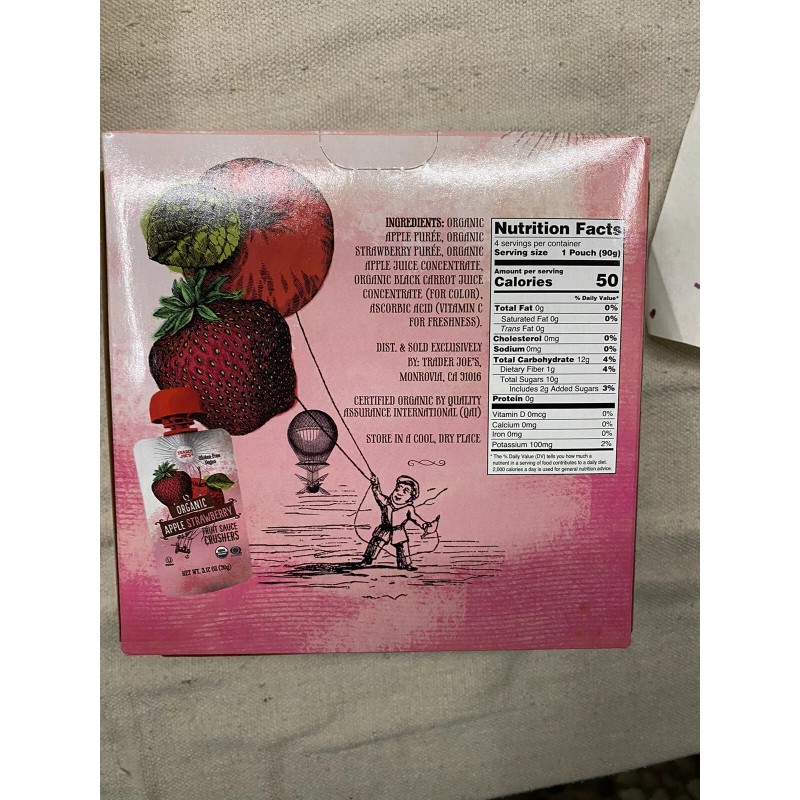 TRADER JOE'S ORGANIC APPLE STRAWBERRY FRUIT SAUCE CRUSHERS 4 -