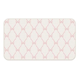 Udinaz Coquette Pink Ribbon Bow Door Mat, Pink Preppy Doormat Outdoor Indoor Entrance, Preppy Girly Aesthetic Welcome Mats for Outside Entryway Porch, Coquette Bow Bath Mat, 17x30 Inches