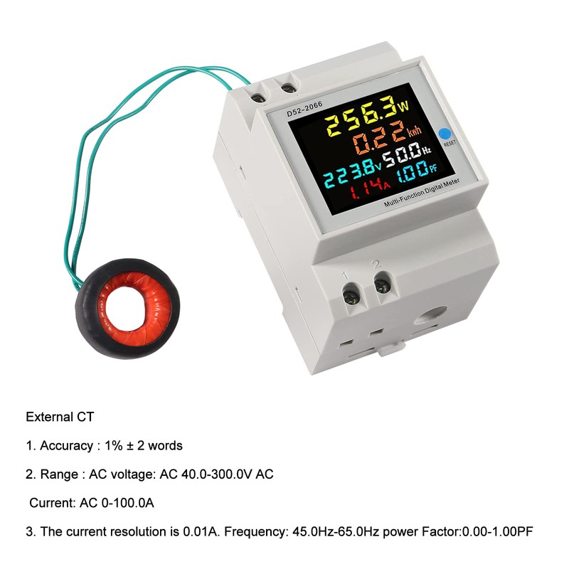 AC Power Meter Digital Voltmeter Ammeter AC 40-300V 100A Din