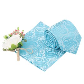 DQT Paisley Classic Wedding Tie and Pocket Square Set for Men, Turquoise, Adult