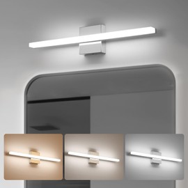 Combuh 24Inch LED Bathroom Vanity Light Bar Color Changing 3CCT Dimmable Shining Over Mirror Lighting Fixture Indoor Wall Sconces Modern 14W Chrome