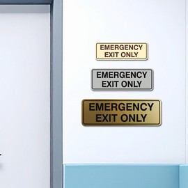 Signs ByLITA Standard Emergency Exit Only Sign - Easy Installation | Durable Wall or Door Sign (Brushed Gold) - Small