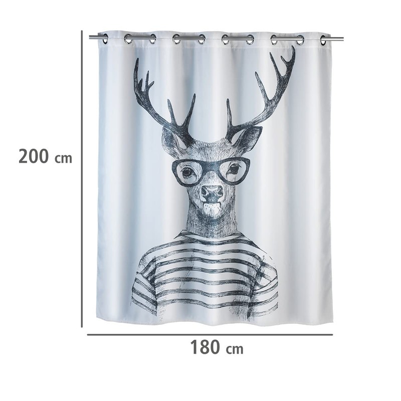 Wenko Anti-Mould Shower Curtain, Textile Curtain with Anti-Mould Effect, Large