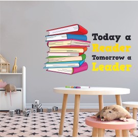 Classroom - Kids Study Room Vinyl Inspirational Classroom Quotes Lettering Art Adhesive Wall Decal - Today A Reader Tomorrow A Leader - School Classroom Learning Books Design Wall Sticker 40" x 20"