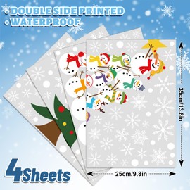 Whaline Christmas Window Cling Stickers Cartoon Snowman Xmas Tree Reusable Window Decals for Winter Party Home Office Classroom Decoration, 4 Sheets