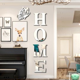 Zzbakress Home Wall Decor,Living Room Wall Decor Home Sign Letters Mirror Wall Stickers,Modern Decals (Bright)