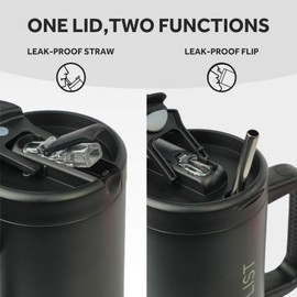 ATLIST 100% Leakproof 40 oz Tumbler with Handle & 4-in-1 SipSwig Lid, Built-In Flip Straw & External Stainless Steel Straw, Insulated Stainless Steel Cup, BPA-Free, Black