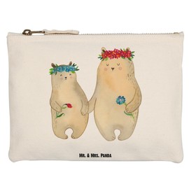 Mr. & Mrs. Panda Make-Up Bag Bears with Flower Wreath, White, Hand Drawn