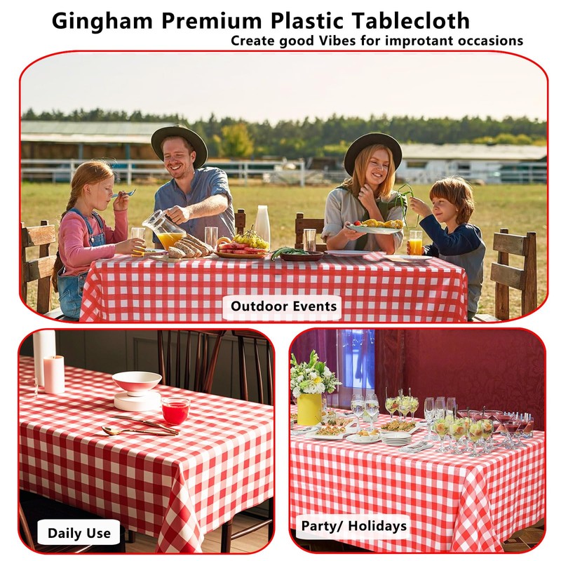 2pcs Red and White Checkered Disposable Tablecloth Table Covers,137*274cm Red
