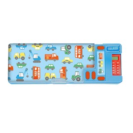 RINCS Essentials Pencil Case for Kids - Includes Calculator, Sharpener, Class Timetable & Stickers, 2 Large Compartments | Assorted Designs: Unicorns, Fairies, Space Dinosaurs, Transport (Transport)