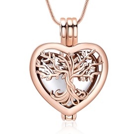 VCCWYQK Heart Urn Necklaces for Ashes for Women Cremation Jewellery Flower Memorial Mini Keepsake Ash Hollow Pendant, Stainless Steel, No Gemstone