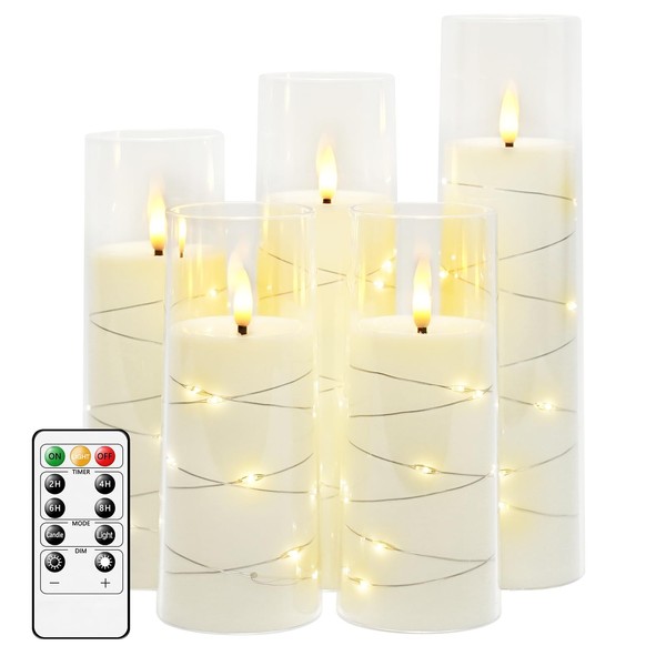 kakoya Flameless LED Candles with Timer 5 Pc Flickering Flameless