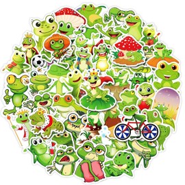 Frog Stickers 50Pcs Cute Cartoon Animal Stickers for Water Bottle Laptop Scrapbook Luggage Guitar Cars Bicycle Phone Computer Skateboard, Waterproof Kawaii Frog Stickers for Teens Kids Girls Adults