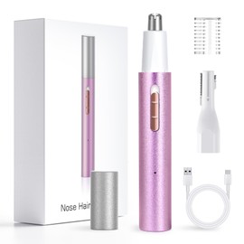 Ginity 2025 Rechargeable Nose & Ear Hair Trimmer, Dual-Edge Blade Electric Clipper for Women Men, Facial & Eyebrow Hair Removal Tool, Powerful Motor, Painless, Easy to Clean, IPX7 Waterproof (Pink)