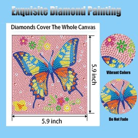 eimivrc 4 Piece Butterfly Diamond Art Kits for Kids,Easy Cute Diamond Art Painting Kids Kits,5D Diamond Art Kits for Home Wall Decor(6x6 inch)