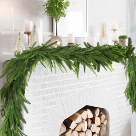 Norfolk Pine Garland, 9 ft Christmas Garland for Mantle, Real Touch Greenery Garland Christmas Decorations, Indoor/Outdoor Artificial Pine for Stairs Table Fireplace Wall Home Winter Décor (1PC)