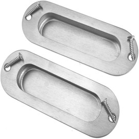 Nothers Zhioudz 2pcs Flush Door Handles Oval Pull Handle Recessed Stainless Steel Satin Concealed Handle for Sliding Door Cabinet Drawer Silver