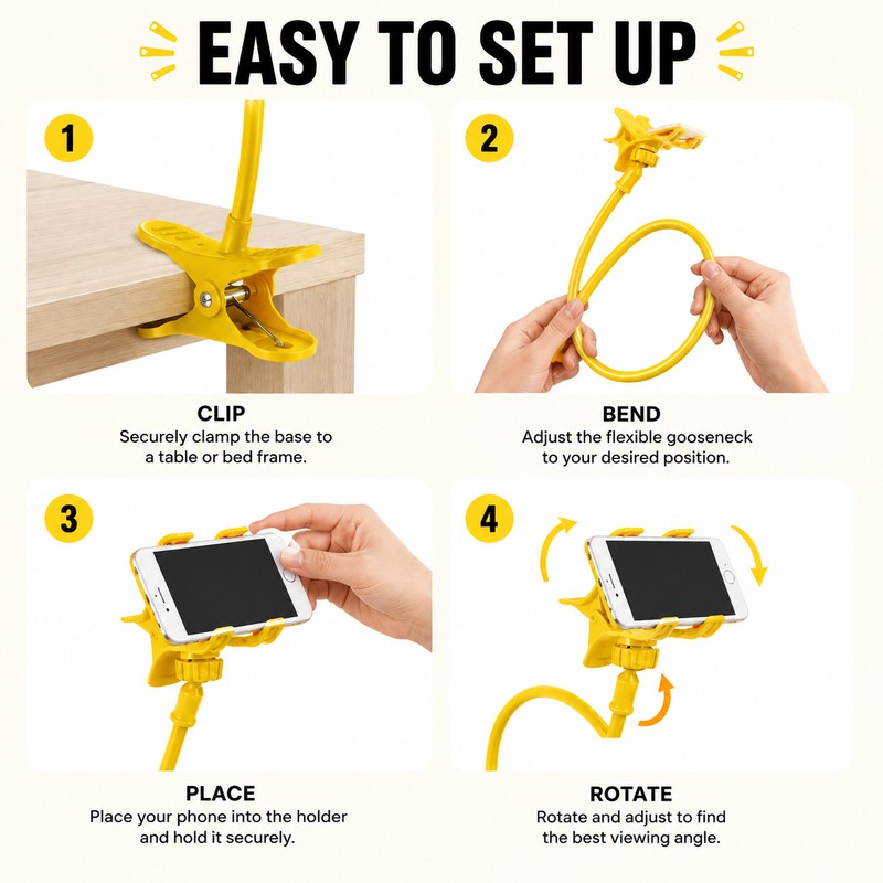 Flexible Gooseneck Phone Holder for Bed & Desk – 360°