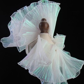 5 Yards Ruffled Lace Trims,Pleated Lace Fabric Trim,Organza Ruffled Fabric 4.72 Inch Width for Dress Collars Sleeves Decoration Throw Pillow Decor DIY Sewing (Illusionary White, 5 Yards)