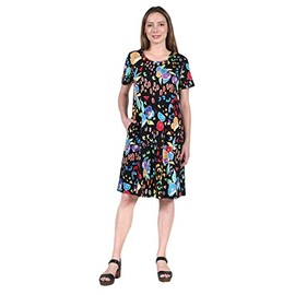 LA CERA Women's Casual Cotton Knit Summer Dress, A-Line Hem, Scoop Neckline, Short Sleeves with Side Pockets Black