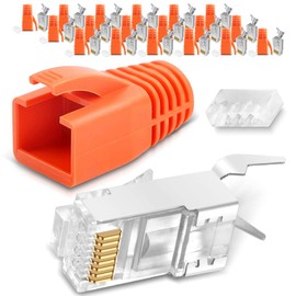 UC-Express 20x CAT7 CAT6 CAT6A Network Connector RJ45 Network Connector Gold-Plated Contacts Kink Protection Grommet Orange