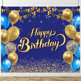 ChloropLastid Happy Birthday Backdrop Banner Decoration 10x8ft for Girls Boys Gold Navy Blue Birthday Party Photo Background Happy Birthday for Backdrops