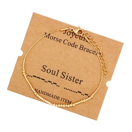 JoycuFF Soul Sister Morse Code Bracelets for Women Inspirational Gifts for Best Friend Sister Birthday Mother's Day Christmas Gold Beaded Bracelet Jewelry for Her Unique