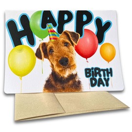 Fava Bean Productions Happy Birthday Card with Dogs, Airedale Terrier Card (1 Premium Card, 5x7 inches, Blank Inside) Dog Themed Birthday Card, Happy Birthday from Dog, Cute Birthday Card - 333