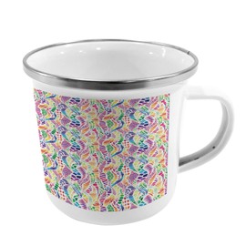 Ambesonne Geometric Steel Camping Mug, Mixed Mosaic Vivid Nature Inspired Girls Hippie Contrast Design, Printed Thermal Cup for Camping and Outdoor Activities, Multicolor