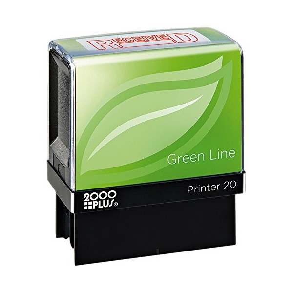 2000 PLUS Green Line Self-Inking Message Stamp, Received, 80% Recycled, 1 1/2" x 9/16" Impression, Red Ink (098372)