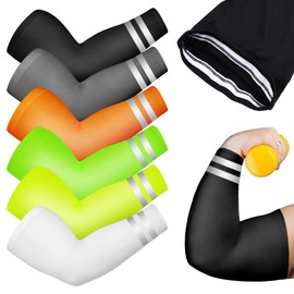 YLOLUL 6 Pairs Plus Size UV Sun Protection Cooling Arm Sleeves Cooling Oversized Compression Arm Sleeves for Outdoors Sports, Fluorescent Color, Plus Size