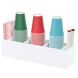 BOSSCASA Triple Cup Holder with Marker Slot, Party Cup Dispenser Acrylic Cup Organizer Mark Your Cup and Drink Up Caddy Modern Bar Counter Decor, White