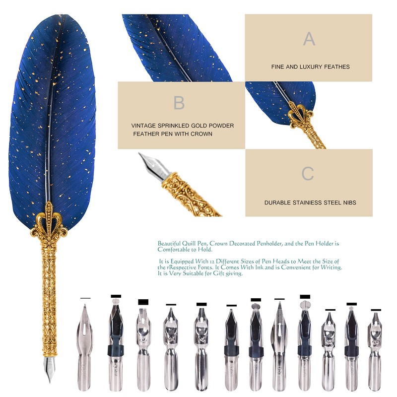 SERAKUKA MPRINCE Calligraphy Pen with Feathers, Includes Calligraphy Nibs, 12