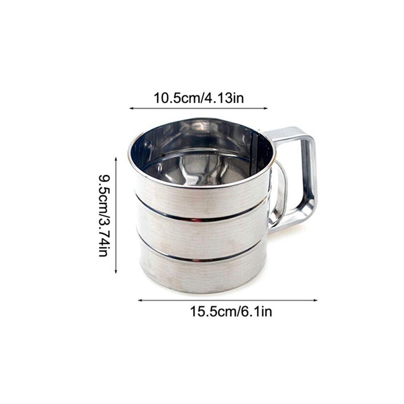 Stainless Steel Shaker Sieve Cup Mesh Crank Flour Sifter with