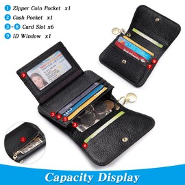 FREYAMIRA Slim Leather Wallet For Women Small TriFold Credit Card Holder With Coin pocket, ID Window, Keychain,Black