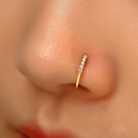Aneneiceera Vintage Crystal Nose Ring Stud Rhinestone Nose Rings Hoop Gold Cz Tennis Nose Screw Stud Rings Boho No Piercing Nose Hoop Clip on Nose Ring Jewelry for Women (Gold)