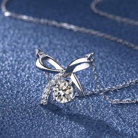 Nayonner Moissanite Necklace for Women Sterling Silver Necklace Bow Tie Sparkling Round Moissanite Pendant Diamond Necklace Jewelry Anniversary Birthday Christmas Gifts for Mom Wife Girlfriend Women