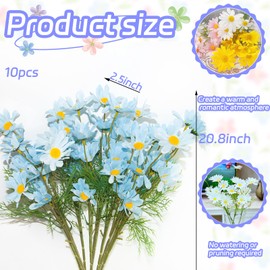 Artificial Daisies for Outdoors, 20.8 Inch Blue Daisy Artificial Flowers, 10 Bundles Faux Daisy Flowers Bulk, Fake Wildflowers Daisy Flowers Artificial for Decoration, Wedding, Table Centerpiece
