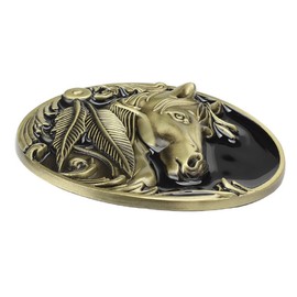 Longcreek Horse Belt Buckle for Men, Norse Viking Horse Head Oval Belt Buckle, Punk Horse Engraved Feather Leaf Belt Buckle, Western Cowboy Belt Buckle, Best Man Wedding Belt Buckle Gifts