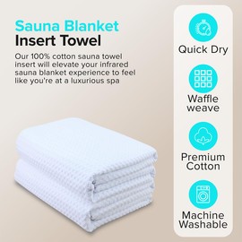 REVIIV Sauna Blanket Insert Towel - 2 Pack Soft White Cotton Waffle - Comfortable and Easy Home Sessions Minimal Cleanup - Super Absorbent Sauna Towel
