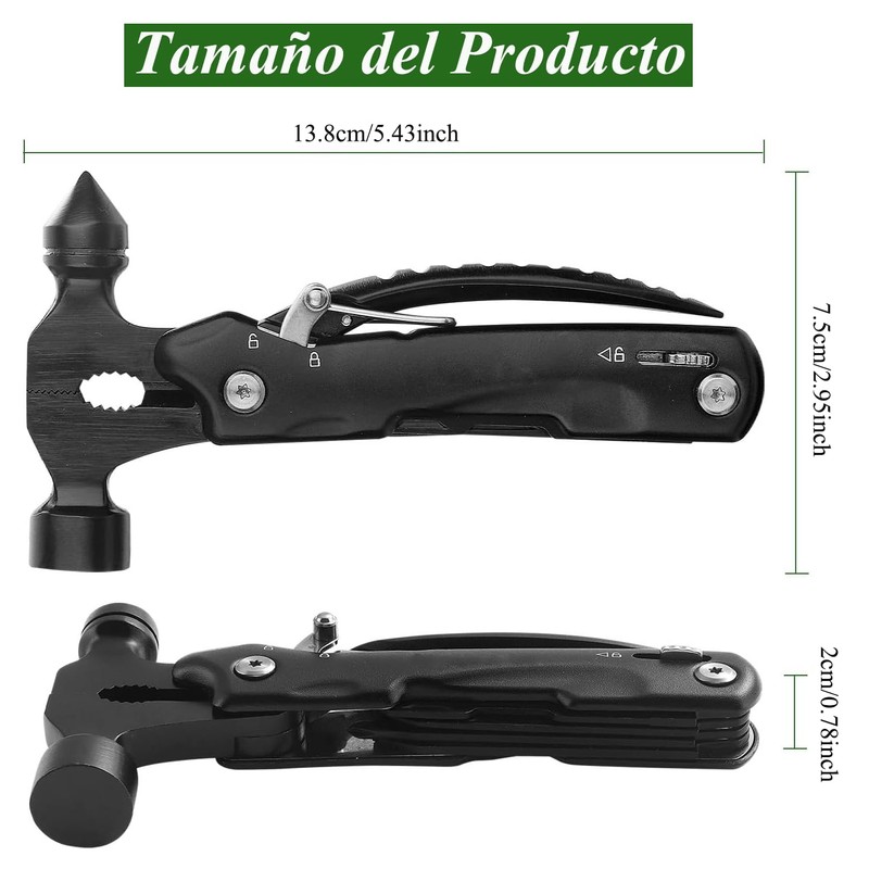 Martillo Multiherramienta|12 en 1 Herramientas Multiusos|Martillo de Seguridad Multiusos de