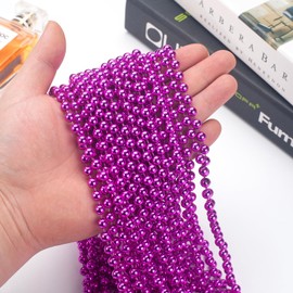 ONUPGO 24 Pcs Mardi Gras Beads Necklace Bulk, 33 Inch Shiny Metallic Party Supplies 7 mm Bead for Mardi Gras Party, Christmas Party, St. Patrick's Day, Party Favors