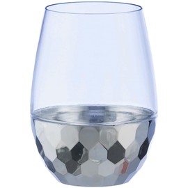 DecorLine Elegant Silver Hammered Stemless Wine Goblets - 16 oz (Pack of 6) - Sleek, Crystal-Clear Glassware - Perfect for Parties & Everyday Use