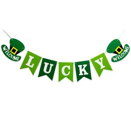 St. Patrick’s Day Banner St Patricks Day Garland with Lucky Hat Felt Banner for mantle Green Decorations Indoor for Mantle Fireplace Wall Irish Party Supplies